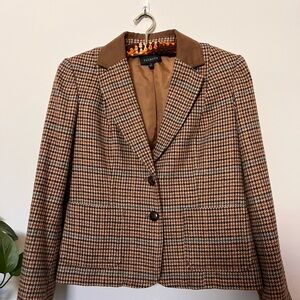 Talbots Brown Houndstooth Blazer Elbow Patches Size 4